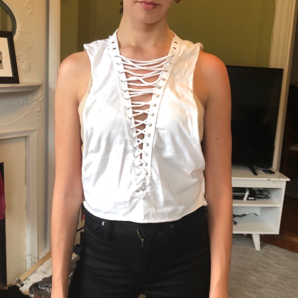 White tank lace up from LF